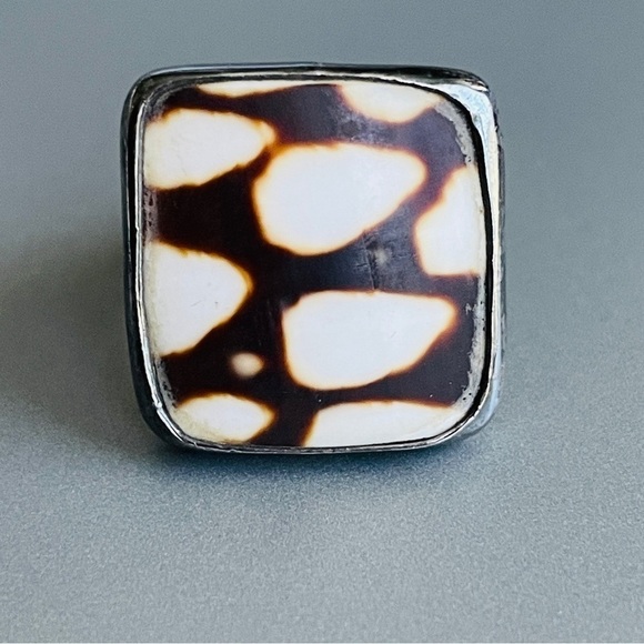 Native American Tiger Brown Spotted Cone Shell Sterling Silver Adjustable Ring